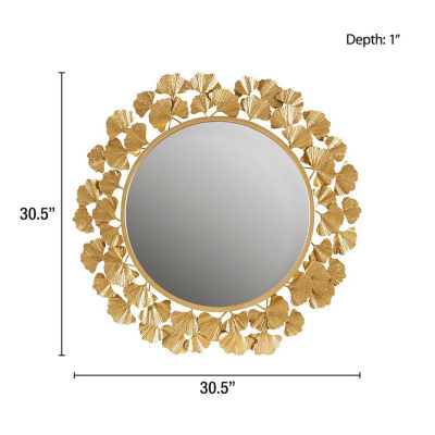 Martha Stewart Eden Textured Gold Foil Ginkgo Wall Mount Round Decorative Mirror