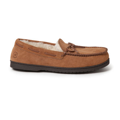 Dearfoams Mens Hudson Genuine Suede Moccasin with Tie Slippers, Color
