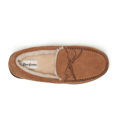 Dearfoams Men's Suede Moccasin with Tie Slipper