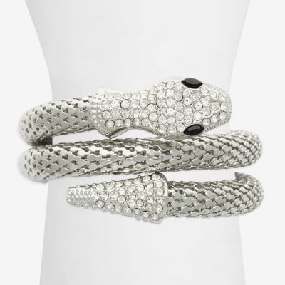 Bijoux Bar Silver Tone Snake Glass Cuff Bracelet