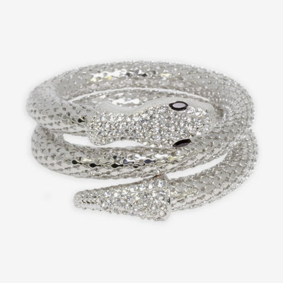 Bijoux Bar Silver Tone Snake Glass Cuff Bracelet