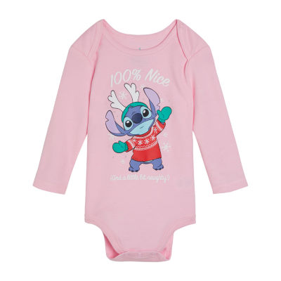 Disney Collection Baby Girls Crew Neck Long Sleeve Lilo & Stitch Bodysuit