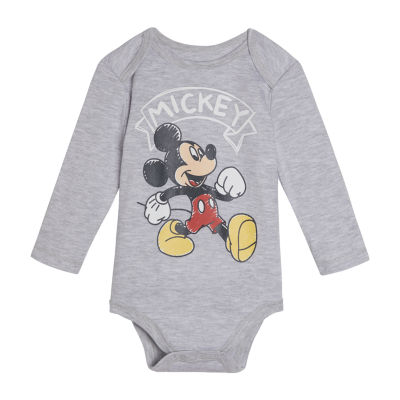 Disney Baby Boys Crew Neck Long Sleeve Mickey Mouse Bodysuit