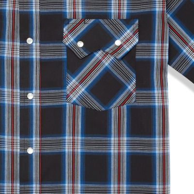 Ely Cattleman Textured Plaid Mens Short Sleeve Western Shirt