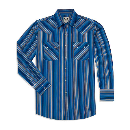 Ely Cattleman Textured Plaid Mens Long Sleeve Western Shirt In Blue