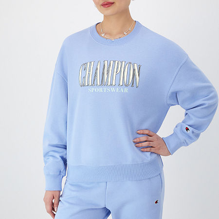 Champion Powerblend Womens Crew Neck Long Sleeve Sweatshirt, X-large, Blue