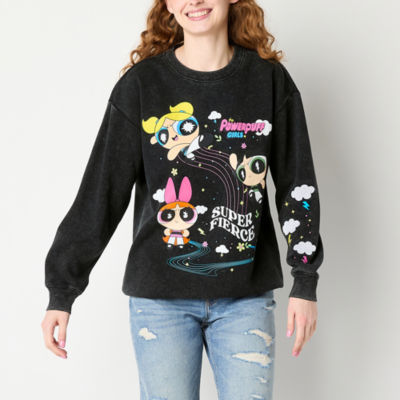 Juniors Womens Crew Neck Long Sleeve Powerpuff Girls Sweatshirt