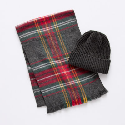 St. John's Bay Solid Beanie W/ Plaid Scarf 2-pc. Cold Weather Set