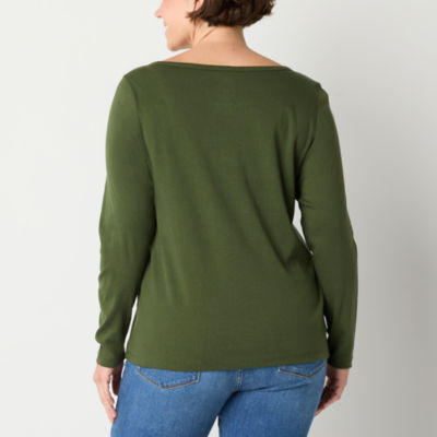 St. John's Bay Womens Crew Neck Long Sleeve Adaptive Easy-on + Easy-off T-Shirt