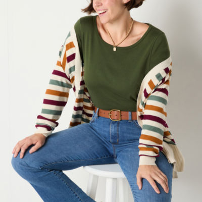 St. John's Bay Womens Crew Neck Long Sleeve Adaptive Easy-on + Easy-off T-Shirt