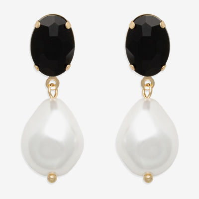 Bijoux Bar Glass Simulated Pearl Drop Earrings