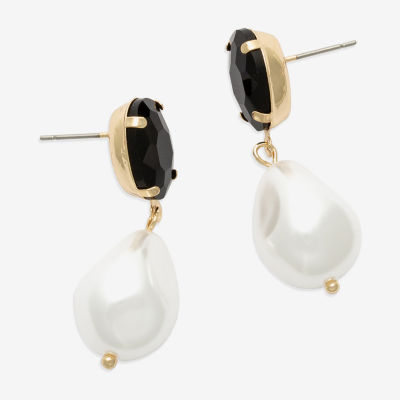 Bijoux Bar Glass Simulated Pearl Drop Earrings