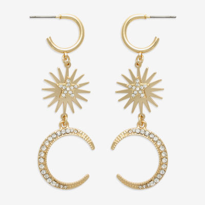 Bijoux Bar Gold Tone Glass Moon Star Drop Earrings