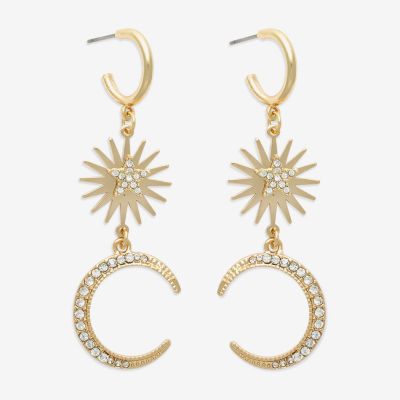 Bijoux Bar Gold Tone Glass Moon Star Drop Earrings