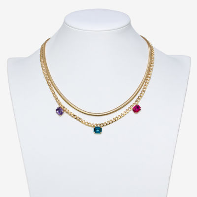 Bijoux Bar Gold Tone Womens Multi Color Glass 17 1/2 Inch Strand Necklace