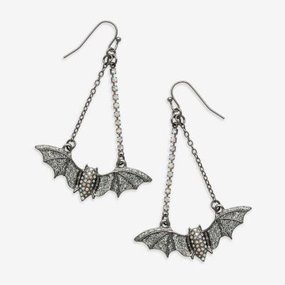 Bijoux Bar Silver Tone Bats Glass Drop Earrings