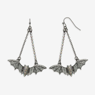 Bijoux Bar Silver Tone Bats Glass Drop Earrings