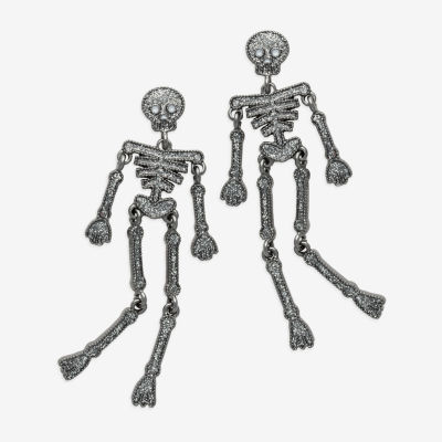 Bijoux Bar Silver Tone Skeleton Glass Drop Earrings