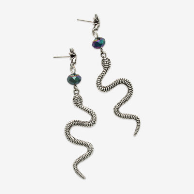 Bijoux Bar Silver Tone Snake Glass Star Drop Earrings