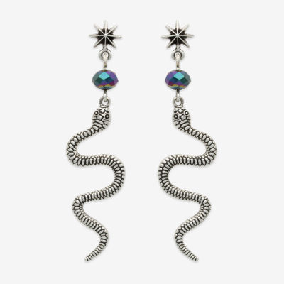 Bijoux Bar Silver Tone Snake Glass Star Drop Earrings
