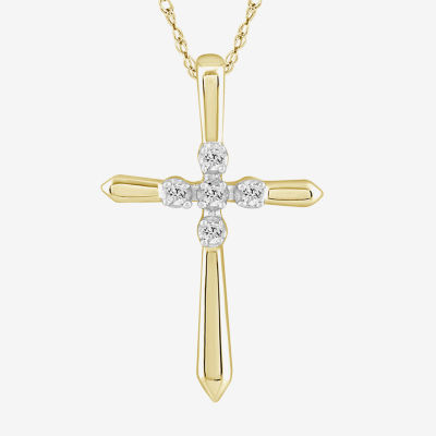 Womens Diamond Accent Natural White Diamond 10K Gold Cross Pendant Necklace