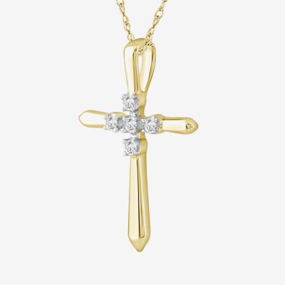 Womens Diamond Accent Natural White Diamond 10K Gold Cross Pendant Necklace