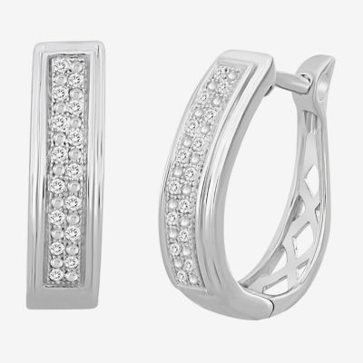 1/10 CT. T.W. Natural White Diamond Sterling Silver 11.1mm Hoop Earrings