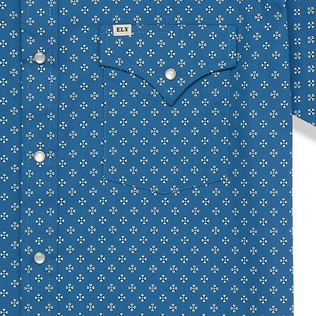 Ely Cattleman Mini Bandana Print Big And Tall Mens Short Sleeve Western Shirt, Large Tall, Blue