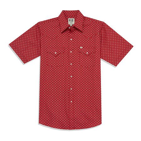 Ely Cattleman Mini Bandana Print Big And Tall Mens Short Sleeve Western Shirt, 3x-large Tall, Red