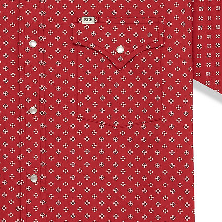 Ely Cattleman Mini Bandana Print Big And Tall Mens Short Sleeve Western Shirt, 3x-large Tall, Red