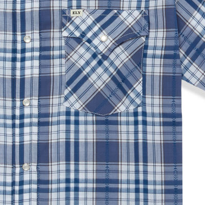 Ely Cattleman Textured Aztec Plaid Mens Short Sleeve Western Shirt