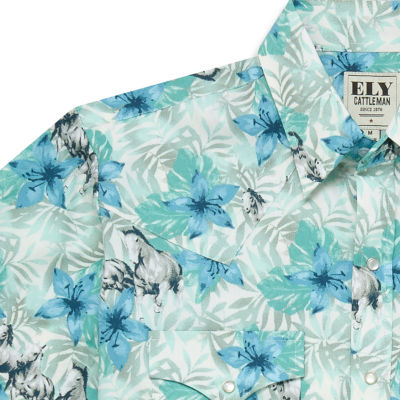 Ely Cattleman Hawaiian Horse Print Mens Short Sleeve Western Shirt