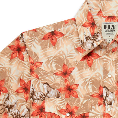 Ely Cattleman Hawaiian Horse Print Mens Short Sleeve Western Shirt