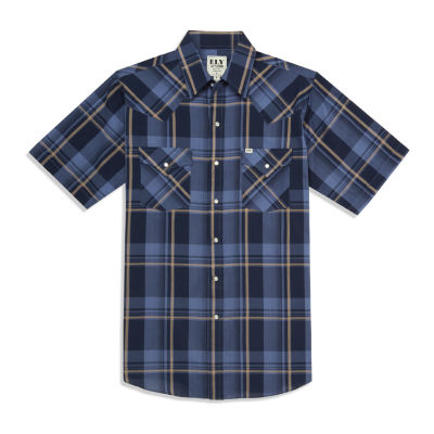 Ely Cattleman Textured Plaid Mens Short Sleeve Western Shirt