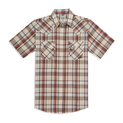 Ely Cattleman Textured Plaid Big and Tall Mens Short Sleeve Western Shirt