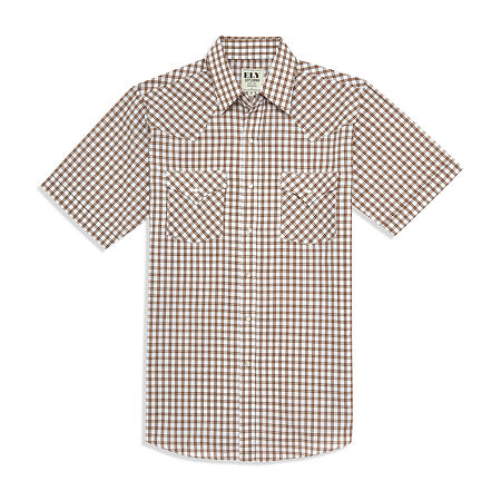 Ely Cattleman Classic Check Mens Short Sleeve Western Shirt, Xx-large, Brown