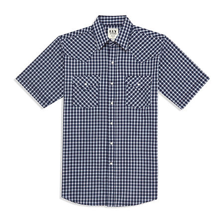 Ely Cattleman Classic Check Mens Short Sleeve Western Shirt, Xx-large, Blue