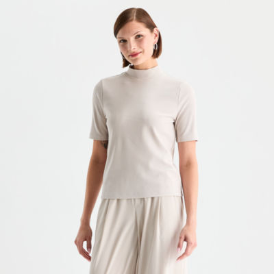 Stylus Womens Mock Neck Short Sleeve T-Shirt