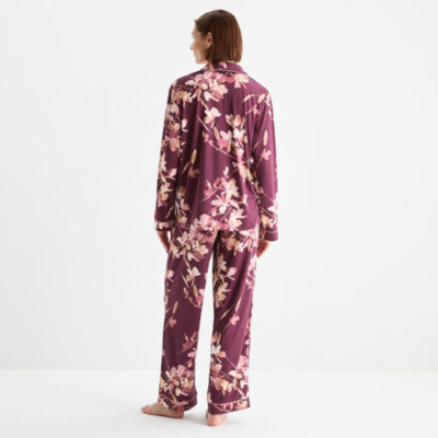 Ambrielle Womens V-Neck Long Sleeve 2-pc. Pajama Sets