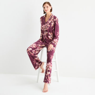 Ambrielle Womens V-Neck Long Sleeve 2-pc. Pajama Sets