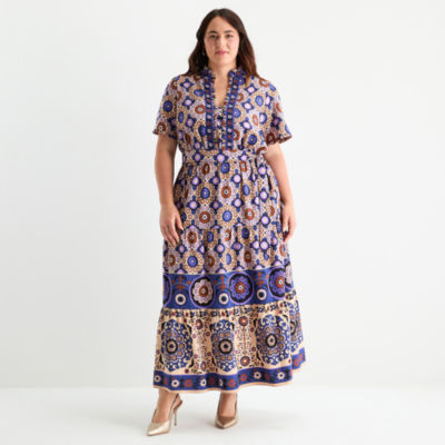 London Style Womens Short Sleeve Maxi Dress Plus