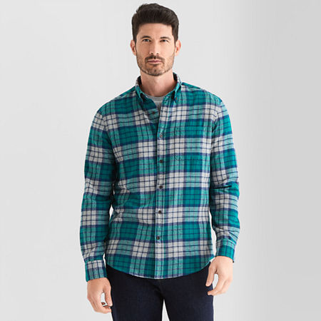 St. John's Bay Mens Long Sleeve Classic Fit Flannel Shirt In Blue