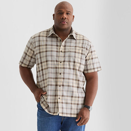 mutual weave Mens Short Sleeve Classic Fit Big and Tall Button-Down Shirt, 2x-large Tall, Gray