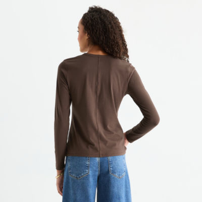 a.n.a Womens Crew Neck Long Sleeve T-Shirt