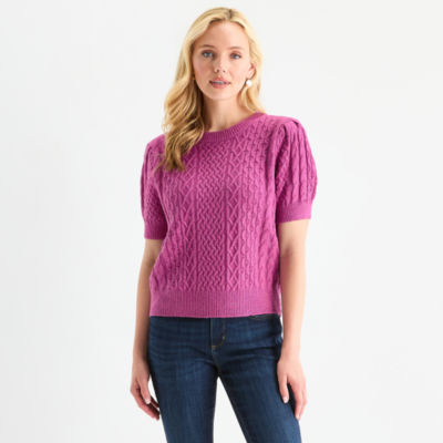 St. John's Bay Womens Crew Neck Short Sleeve Pullover Sweater