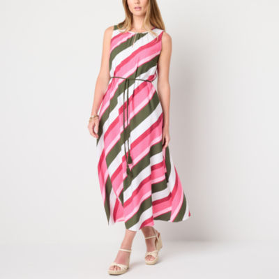 Liz Claiborne Womens Short Sleeve Striped Maxi Dress Plus