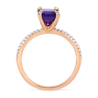 Womens 1/10 CT. T.W. Genuine Purple Amethyst 10K Rose Gold Side Stone Cocktail Ring