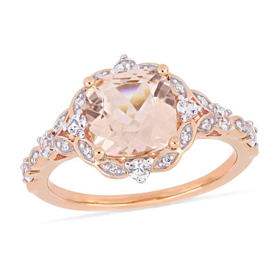 Womens Diamond Accent Genuine Pink Morganite 14K Rose Gold Cocktail ...