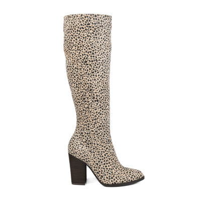 Journee Collection Women's Brielle Faux Leather Mid-Calf Boots - 3.5 Inch Stacked Heel, Square Toe, Zipper