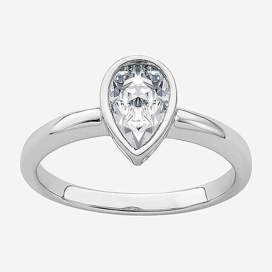True Light Womens 1 CT. T.W. Lab Created White Moissanite 14K White Gold Pear Solitaire Engagement Ring
